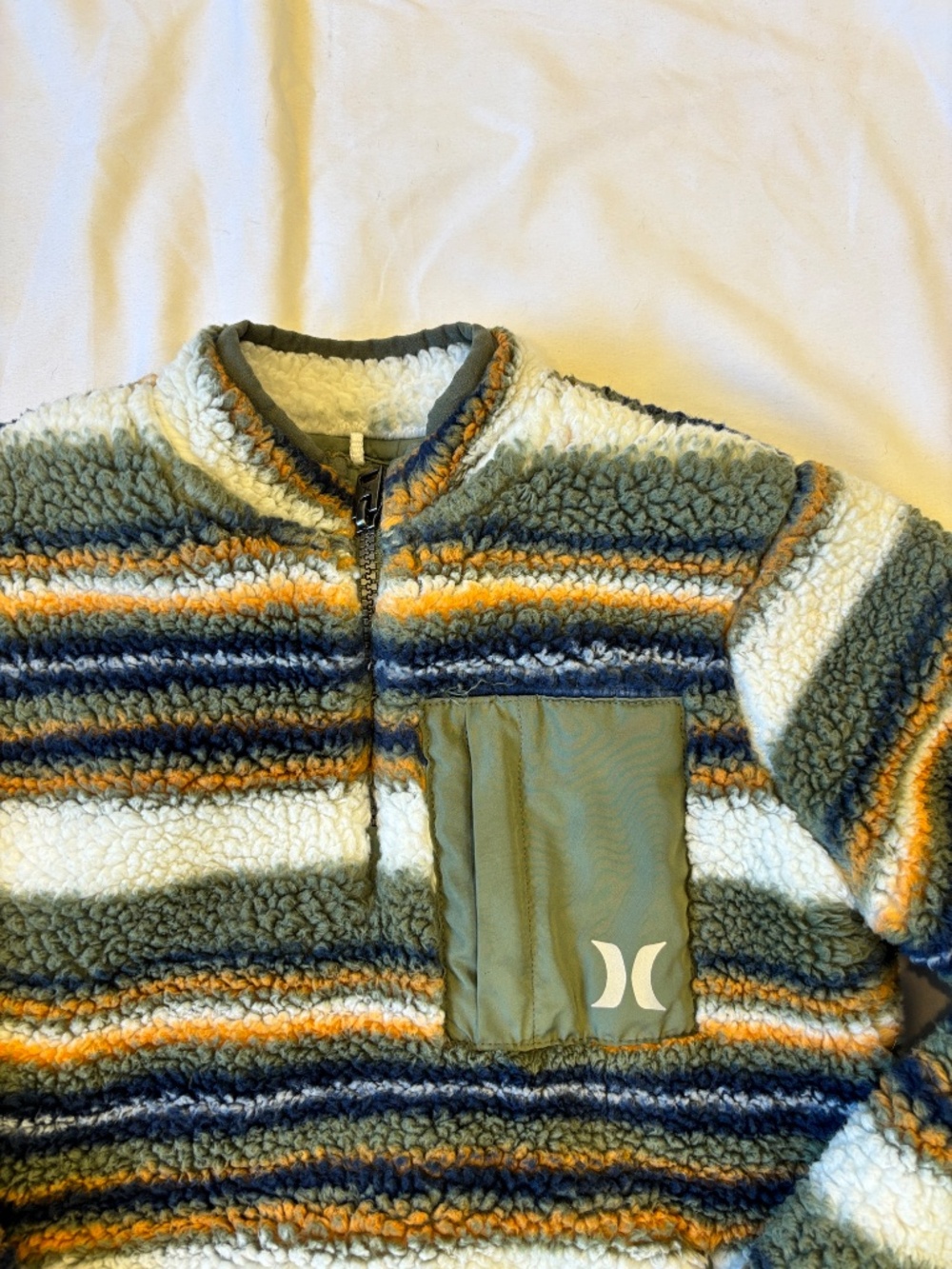 Hurley Boys Striped Sherpa Quarter-Zip Pullover - Size Small (6/7)